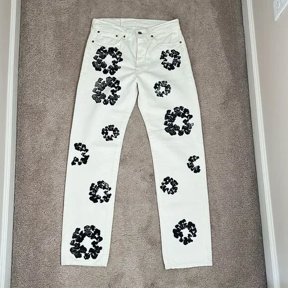 Denim Tears x Levi's Men's Cotton Wreath Chainstitch Jeans White 31 x 32